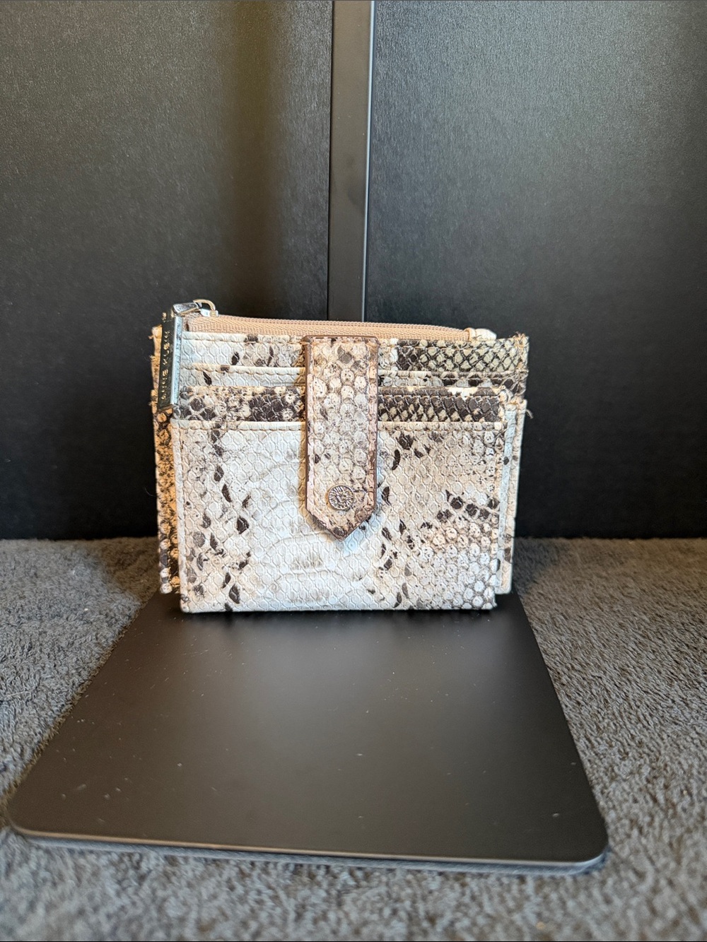 Anne Klein Neutral Snake-Print Card Holder Wallet